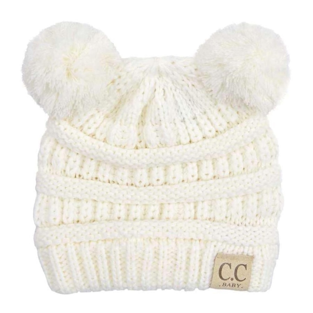 C.C Kids' Babies' Soft Stretch Cable Knit Faux Fur Pom Pom Beanie Hat